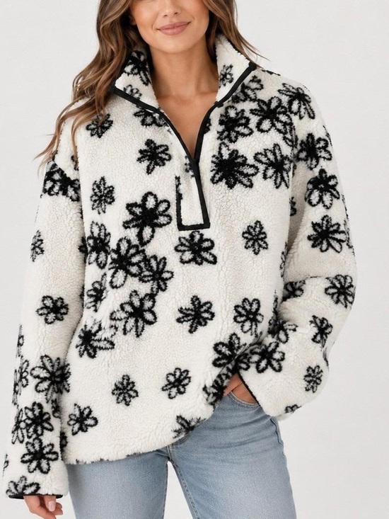 Parke Jackets & Blazers - Parke Black & White Floral Sherpa Pullover - size L/XL